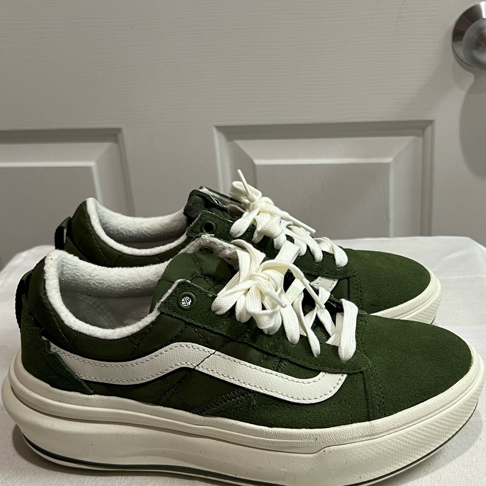 Vans Green and White Platform Sneakers